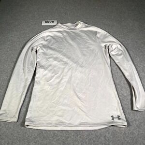 Under Armour ColdGear Shirt Womens Small White Logo Fitted Workout Crew Neck